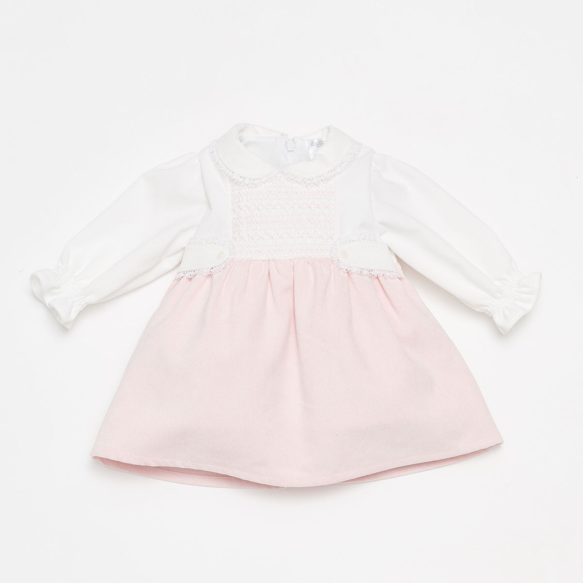 Deolinda Smocked Dress Baby Pink & White