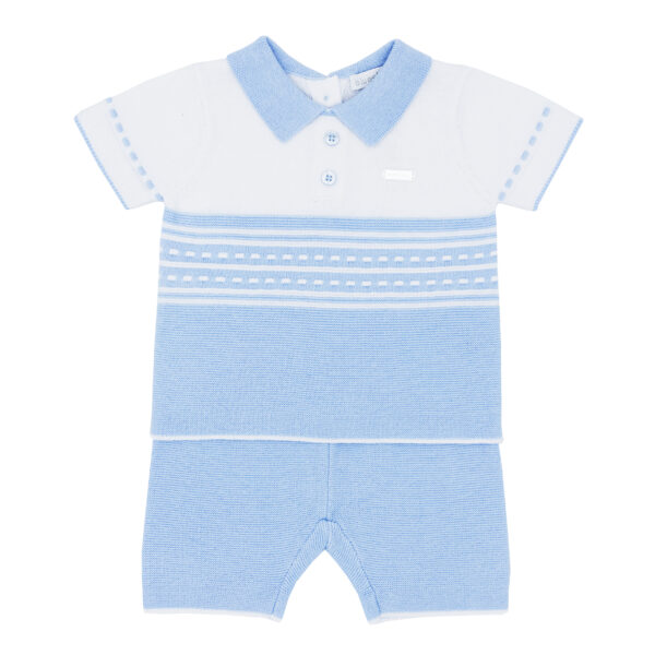 Blues Baby Blue & White Knitted Polo Short Set
