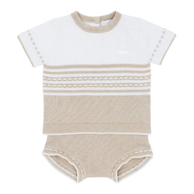 Blues Baby Beige & White Knitted Two Piece Set