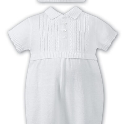 Sarah Louise Knitted Romper With Hat in White