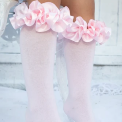 Caramelo Ruffle Knee High Socks in Pink