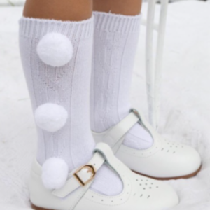 Caramelo Pom Pom Socks White