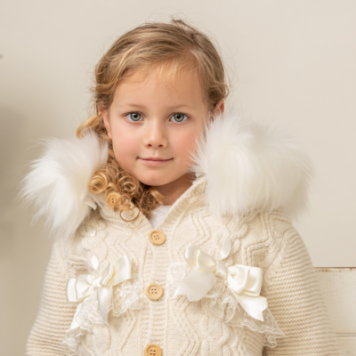 CARAMELO LACE FLEECE LINED KNITTED COAT IN IVORY