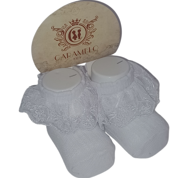 CARAMELO BACK BOW AND LACE SOCKS WHITE
