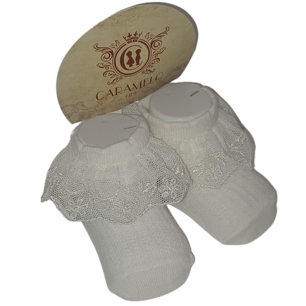 CARAMELO BACK BOW AND LACE SOCKS WHITE