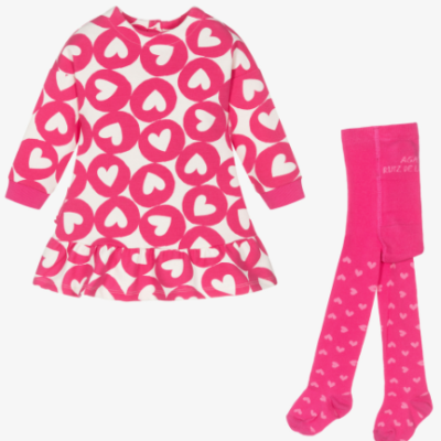 Agatha Pink Heart Dress & Tights