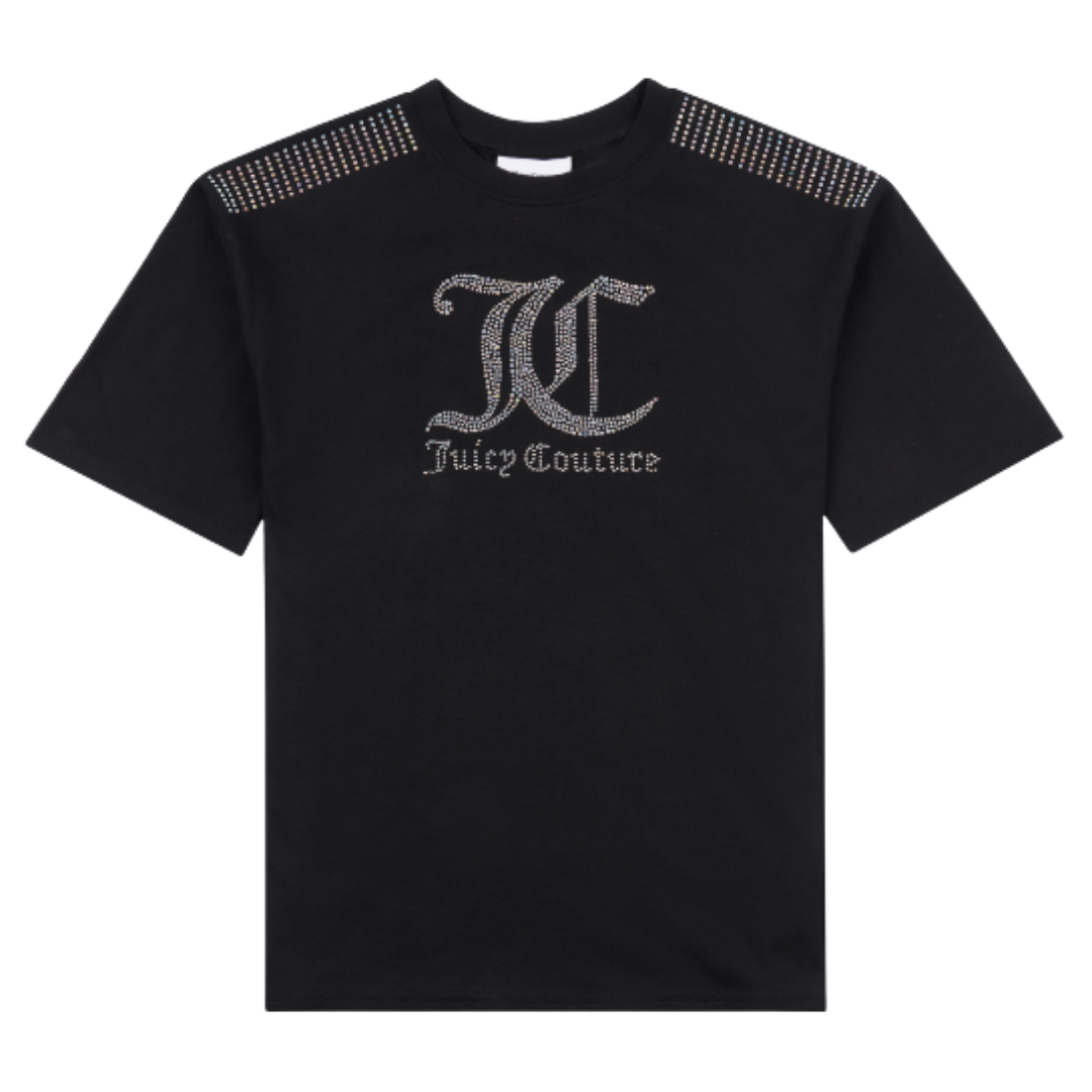 Juicy Couture Black Shoulder Diamanté Logo Tee - Designer Playground